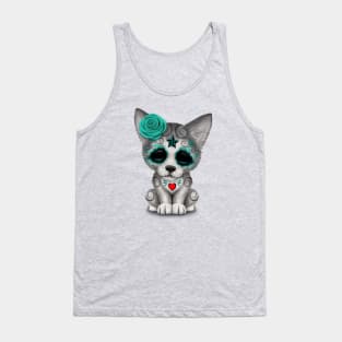 Blue Day of the Dead Sugar Skull Wolf Cub Tank Top